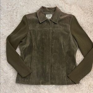 Live a Little Olive Suede Sweater Sleeve Whipstitch Jacket Blazer